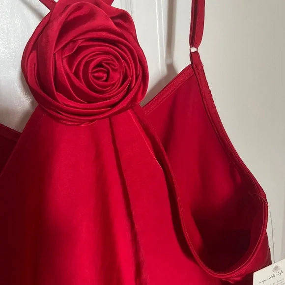 Women's Satin Removable Rosette Halter Top - A New Day Red S Target - Picture 3 of 4